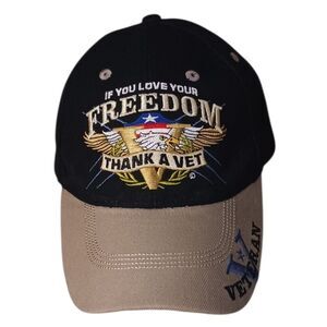 Thank a Vet Collectors Gift Cap love your freedom, Embroidered Black and Tan